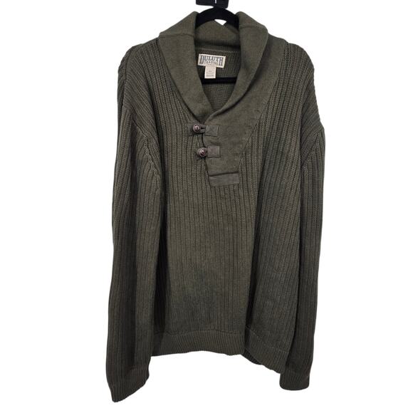Duluth Trading Shawl Collar Rib Knit Sweater Mens 3XL Army Green Fisherman EUC - Picture 1 of 10